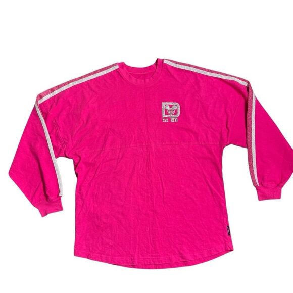 Disney Parks Spirit Jersey Long Sleeve Hot Pink Silver Sparkles Women’s Size M - Picture 2 of 11